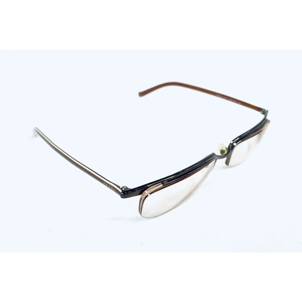 Prada Gold Metal Rectangular Half Rim Glasses Italy VPR56G 8AE-101 52 17 140